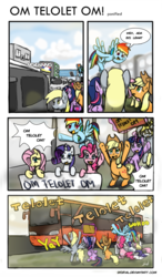 Size: 1223x2090 | Tagged: safe, artist:digiral, applejack, derpy hooves, fluttershy, pinkie pie, rainbow dash, rarity, twilight sparkle, alicorn, pony, g4, bahasa indonesia, bus, comic, indonesia, mane six, om telolet om, sign, translated in the description, twilight sparkle (alicorn)