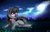Size: 2550x1650 | Tagged: safe, artist:kawaiipony2, octavia melody, earth pony, pony, g4, bowtie, cloud, cloudy, colored pupils, cute, female, looking up, lying down, mare, night, night sky, on side, open mouth, signature, smiling, solo, stars, tavibetes, wallpaper