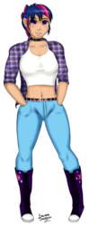 Size: 1464x3681 | Tagged: safe, artist:salamishowdown, twilight sparkle, human, g4, alternate hairstyle, belly button, clothes, collar, converse, female, humanized, midriff, plaid shirt, punklight sparkle, shoes, simple background, solo, sports bra, tank top, transparent background