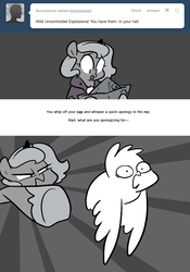 Size: 666x950 | Tagged: safe, artist:egophiliac, princess luna, oc, oc:pebbl, moonstuck, g4, cartographer's cap, fastball special, filly, grayscale, hat, marauder's mantle, monochrome, moon roc, woona, woonoggles, younger