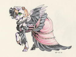 Size: 2597x1933 | Tagged: safe, artist:chickenwhite, oc, oc only, oc:lavender, pony, clothes, dress, hat, solo, traditional art