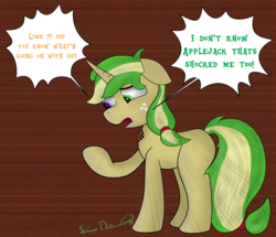 Size: 2680x2308 | Tagged: safe, artist:limedreaming, applejack, oc, oc:lime dream, pony, unicorn, g4, female, fusion, high res, mare, solo