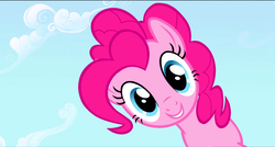 Size: 1360x730 | Tagged: safe, screencap, pinkie pie, earth pony, pony, g4, season 1, the ticket master, cute, diapinkes, female, female pov, looking at you, mare, offscreen character, offscreen female, pov, smiling, solo