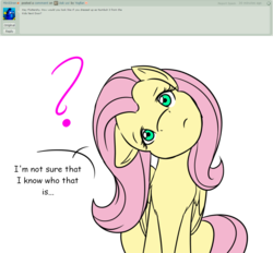 Size: 1024x950 | Tagged: safe, artist:yogfan, fluttershy, pony, g4, ask, deviantart, female, head tilt, simple background, small eyes, solo, transparent background