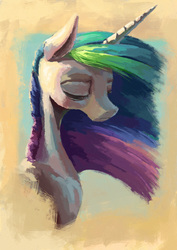 Size: 1240x1754 | Tagged: safe, artist:plainoasis, princess celestia, alicorn, pony, g4, bust, eyes closed, female, missing accessory, portrait, solo