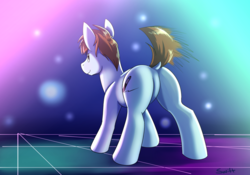 Size: 1280x896 | Tagged: safe, artist:swiftsketchpone, oc, oc only, oc:swift sketch, earth pony, pony, butt, dance floor, dancing, dock, featureless crotch, plot, solo