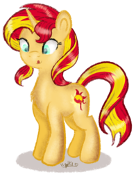 Size: 1584x2019 | Tagged: safe, artist:ilynalta, sunset shimmer, pony, unicorn, g4, female, looking down, signature, solo, surprised