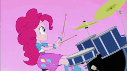 Size: 600x337 | Tagged: safe, screencap, pinkie pie, equestria girls, g4, my little pony equestria girls: rainbow rocks, animated, better than ever, boots, clothes, cymbals, drum kit, drums, drumsticks, female, gif, hi-hat, high heel boots, musical instrument, ponied up, ponytail, skirt, solo