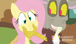 Size: 1280x738 | Tagged: safe, artist:harmony studios, discord, fluttershy, g4, animated at source, cute, diabetes, duckface, duo, female, male, mare, shyabetes, squishy cheeks, tea time with fluttershy