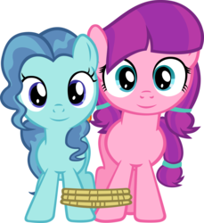 Size: 3095x3375 | Tagged: safe, artist:ironm17, lily longsocks, petunia paleo, earth pony, pony, g4, duo, duo female, female, filly, foal, high res, rope, seven-legged race, simple background, transparent background, vector