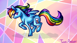 Size: 816x460 | Tagged: safe, artist:twixyamber, rainbow dash, pony, g4, abstract background, female, running, solo