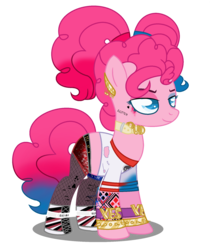 Size: 1604x1912 | Tagged: safe, artist:stoned-lemon17, pinkie pie, pony, g4, base used, bracelet, clothes, colored pupils, cosplay, costume, crossover, dc comics, ear piercing, earring, female, harley quinn, jewelry, piercing, pinkie quinn, simple background, solo, spiked wristband, suicide squad, tattoo, transparent background