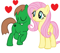 Size: 876x768 | Tagged: safe, fluttershy, oc, oc:ian, g4, affection, base used, canon x oc, cuddling, heart, male, ms paint, self insert, shipping, snuggling, straight