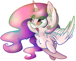Size: 5622x4513 | Tagged: safe, artist:cutepencilcase, princess celestia, alicorn, pony, g4, absurd resolution, cewestia, chest fluff, cute, cutelestia, ear fluff, female, filly, fluffy, freckles, happy, pink mane, pink-mane celestia, simple background, solo, transparent background, younger
