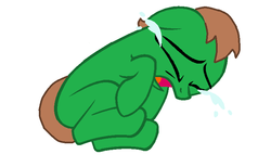 Size: 761x468 | Tagged: artist needed, source needed, safe, oc, oc only, oc:ian, earth pony, pony, base used, crying, eyes closed, floppy ears, frown, ms paint, on side, open mouth, sad, simple background, solo, white background