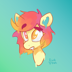 Size: 2000x2000 | Tagged: safe, artist:flowbish, artist:lilfunkman, oc, oc only, oc:taco horse, pony, bust, collaboration, heterochromia, high res, melting, portrait, solo, surreal