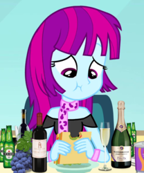 Size: 490x590 | Tagged: safe, edit, edited screencap, screencap, mystery mint, equestria girls, g4, my little pony equestria girls, alcohol, background human, cropped, female, food, grapes, sandwich, solo, wine