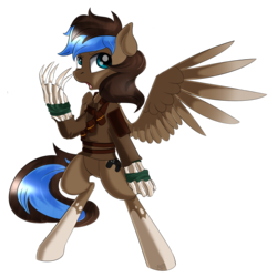 Size: 2001x2001 | Tagged: safe, artist:beardie, oc, oc only, oc:playthrough, pegasus, pony, bandolier, bipedal, bone, claws, clothes, commission, high res, solo