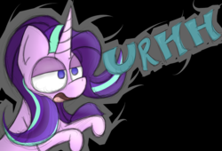 Size: 1288x876 | Tagged: safe, artist:booker-the-dewitt, artist:lazerblues, starlight glimmer, pony, g4, black background, dialogue, female, lidded eyes, open mouth, rearing, simple background, sketch, solo