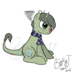 Size: 1024x1024 | Tagged: safe, artist:binkyt11, oc, oc only, oc:gusty breeze, pony, unicorn, clothes, male, messy mane, red nosed, scarf, sick, sketchy, solo, stallion, watermark