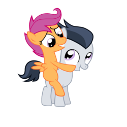 Size: 1000x1000 | Tagged: safe, artist:alexa0118, rumble, scootaloo, g4, cute, eye contact, grin, hug, looking at each other, looking back, male, ponies riding ponies, riding, scootaloo riding rumble, ship:rumbloo, shipping, simple background, smiling, straight, transparent background, vector
