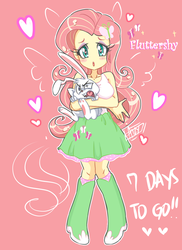 Size: 872x1200 | Tagged: safe, artist:aizy-boy, part of a set, angel bunny, fluttershy, equestria girls, g4, clothes, countdown, cute, heart eyes, hype, madorable, nail polish, part of a series, pixiv, skirt, tank top, wingding eyes