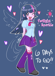 Size: 872x1200 | Tagged: safe, artist:aizy-boy, part of a set, twilight sparkle, equestria girls, g4, clothes, countdown, cute, female, heart eyes, hype, leg warmers, part of a series, pixiv, ponied up, skirt, solo, wingding eyes