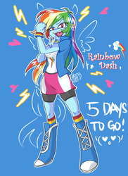 Size: 872x1200 | Tagged: safe, artist:aizy-boy, part of a set, rainbow dash, equestria girls, g4, boots, clothes, compression shorts, countdown, female, hype, part of a series, pixiv, ponied up, shorts, skirt, socks, solo