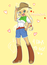 Size: 872x1200 | Tagged: safe, artist:aizy-boy, part of a set, applejack, equestria girls, g4, countdown, female, hype, part of a series, pixiv, ponied up, solo