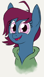 Size: 747x1300 | Tagged: safe, artist:zaponator, oc, oc only, oc:april showers, pony, clothes, cute, cute little fangs, fangs, female, hoodie, mare, solo, transgender