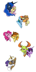 Size: 1000x2000 | Tagged: safe, artist:percy-mcmurphy, applejack, braeburn, fluttershy, pinkie pie, princess luna, rainbow dash, rarity, thorax, trenderhoof, twilight sparkle, alicorn, changedling, changeling, pony, g4, blushing, braepie, female, king thorax, lesbian, male, mane six, nuzzling, ship:appledash, ship:lunashy, shipping, simple background, straight, transparent background, trenderity, twilight sparkle (alicorn), twirax