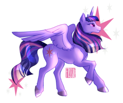 Size: 1061x885 | Tagged: safe, artist:butteredpawpcorn, twilight sparkle, alicorn, horse, pony, g4, female, hooves, horsified, lidded eyes, smiling, solo, spread wings, twilight sparkle (alicorn)