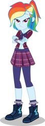Size: 2669x7500 | Tagged: safe, artist:limedazzle, rainbow dash, equestria girls, g4, my little pony equestria girls: friendship games, absurd resolution, alternate hairstyle, alternate universe, clothes, crossed arms, crystal prep academy uniform, crystal prep shadowbolts, female, hairpin, leggings, looking at you, school uniform, shadowbolt dash, simple background, skirt, solo, transparent background, vector