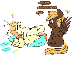 Size: 701x546 | Tagged: safe, artist:sparklypumpkin, oc, oc only, earth pony, pegasus, pony, duo, simple background, sleeping, white background, zzz