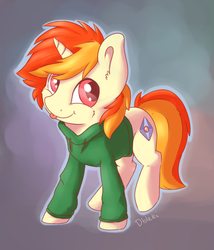 Size: 1800x2100 | Tagged: safe, artist:dbleki, oc, oc only, oc:dinsfire, pony, unicorn, cheek fluff, clothes, commission, cute, fluffy, hoodie, looking at you, looking up, ocbetes, solo, sweet dreams fuel, tongue out