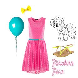 Size: 600x600 | Tagged: safe, pinkie pie, g4, balloon, bow, clothes, cute, dress, fashion, hair bow, inspired outfits, simple background