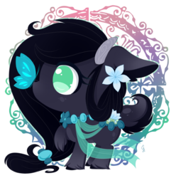 Size: 600x604 | Tagged: safe, artist:exceru-karina, oc, oc only, oc:dahlia, butterfly, original species, pond pony, flower, solo