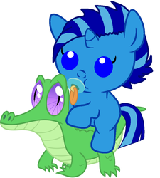 Size: 836x927 | Tagged: safe, artist:red4567, gummy, oc, oc:grootoportunities, pony, g4, baby, baby pony, cute, ocbetes, pacifier, ponies riding gators, riding
