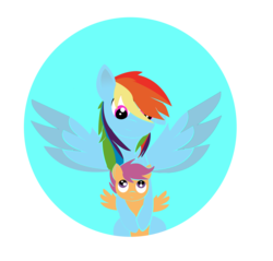 Size: 2193x2100 | Tagged: safe, artist:skyflys, rainbow dash, scootaloo, g4, duo, flat colors, high res, hug, lineless, looking at each other, scootalove, spread wings
