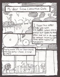 Size: 2503x3233 | Tagged: safe, artist:oatmeal155, oc, oc only, oc:cinnamon oats, comic:oat.meal, clothes, comic, dialogue, high res, monochrome, oat.meal, sleeping, traditional art, train