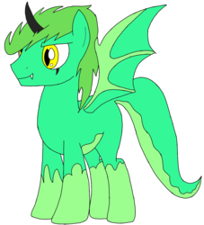 Size: 1352x1489 | Tagged: safe, artist:toyminator900, oc, oc only, oc:takengrin endmmar, pony, bat wings, curved horn, fangs, horn, simple background, solo, transparent background