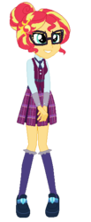 Size: 233x564 | Tagged: safe, artist:gihhbloonde, sunset shimmer, human, equestria girls, g4, alternate universe, clothes, clothes swap, crystal prep academy uniform, female, glasses, human sunset, school uniform, solo