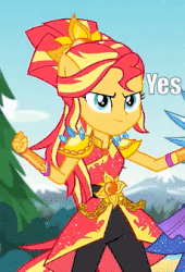 Size: 230x338 | Tagged: safe, edit, edited screencap, screencap, sci-twi, sunset shimmer, twilight sparkle, equestria girls, g4, my little pony equestria girls: legend of everfree, animated, clothes, cropped, crystal guardian, female, gif, pants, ponied up