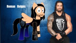 Size: 1191x670 | Tagged: safe, artist:m33893, human, pony, beard, clothes, duo, facial hair, gloves, irl, irl human, photo, ponified, roman reigns, self paradox, self ponidox, tattoo, wrestling, wwe