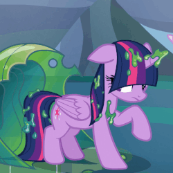 Size: 503x503 | Tagged: safe, screencap, twilight sparkle, alicorn, goo, pony, g4, to where and back again, animated, changeling slime, female, floppy ears, frown, gif, headbob, loop, raised hoof, solo focus, stamping, stomping, twilight sparkle (alicorn), unhappy, wet mane