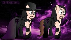 Size: 1191x670 | Tagged: safe, artist:m33893, cape, clothes, coat, gloves, hat, ponified, singlet, the undertaker, undertaker, wrestling, wwe