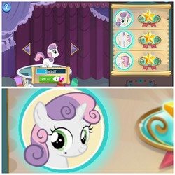 Size: 2048x2048 | Tagged: safe, gameloft, screencap, sweetie belle, pony, g4, beauty mark, error, game, high res, you had one job