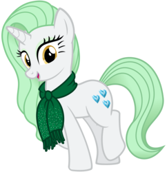 Size: 2900x3000 | Tagged: safe, artist:cheezedoodle96, charity sweetmint, pony, unicorn, g4, my little pony chapter books, my little pony: rarity and the curious case of charity, .svg available, artist interpretation, clothes, female, high res, horn, looking at you, mare, raised hoof, scarf, simple background, smiling, solo, svg, transparent background, vector