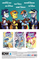 Size: 994x1528 | Tagged: safe, artist:tonyfleecs, idw, derpy hooves, fluttershy, rainbow dash, soarin', spitfire, pegasus, pony, g4, spoiler:comic, spoiler:comicff36, backwards cutie mark, bomber jacket, female, mailmare, mare, preview