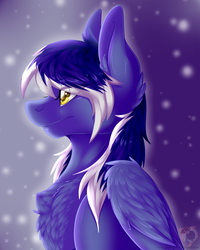 Size: 1280x1600 | Tagged: safe, artist:pinktabico, oc, oc only, oc:river vulpaar, pegasus, pony, bust, chest fluff, commission, female, mare, portrait, smiling, solo